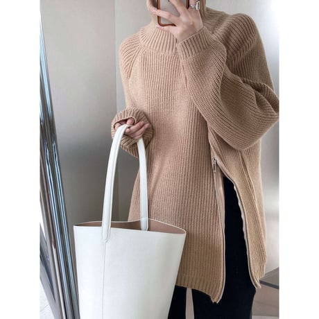 side zip high neck knit ／4color　NK1331