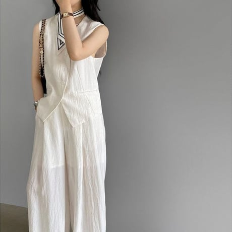back ribbon gilet & pants set up /2color　NK1825