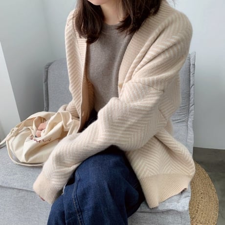 herringbone knit cardigan /2color　NK1621