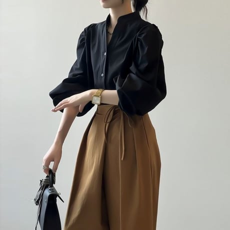 volume sleeve band collar blouse /2color　NK1945