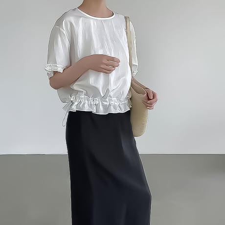 frill hem drawstring blouse /3color　NK2378