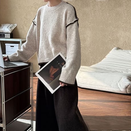 drop shoulder piping knit /4color　NK1696