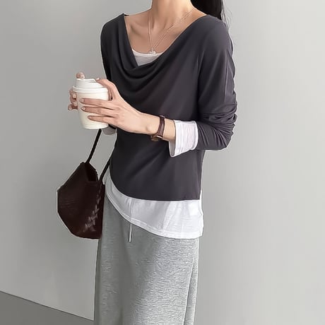 layered look cowl neck top /3color　NK2324