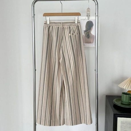 cotton stripe tuck wide pants /2color　NK2275