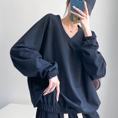 v-neck volume sleeve pullover /2color　NK1975