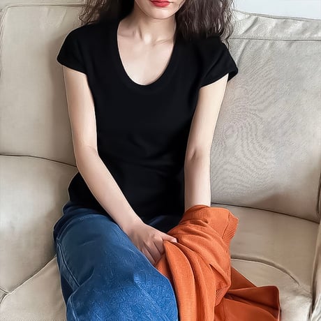 french sleeve u-neck knit top /4color　NK2203