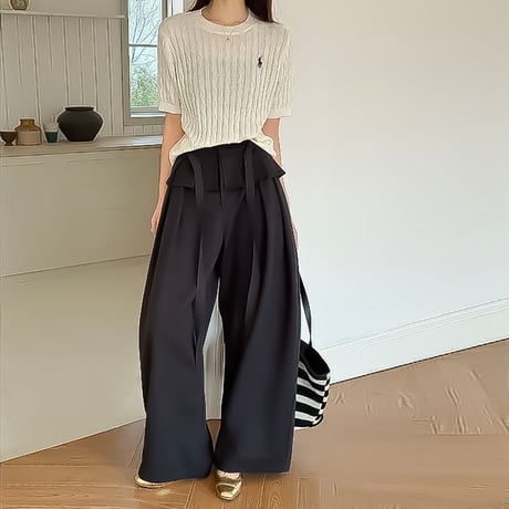 waist frill wide relax pants /4color　NK2188