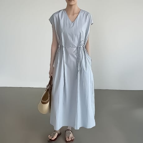 v-neck waist-tie maxi dress /3color　NK2380