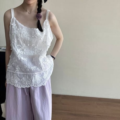 flower embroidery lace camisole /2color　NK1817