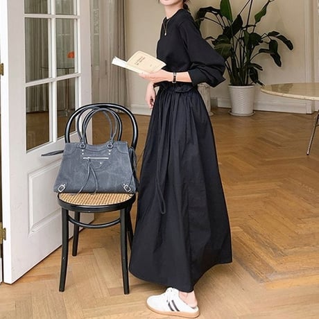 pullover docking flare long dress　NK1944
