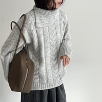 slit collar cable knit pullover /2color　NK2061