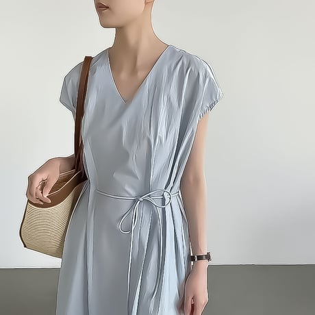 v-neck waist-tie maxi dress /3color　NK2380
