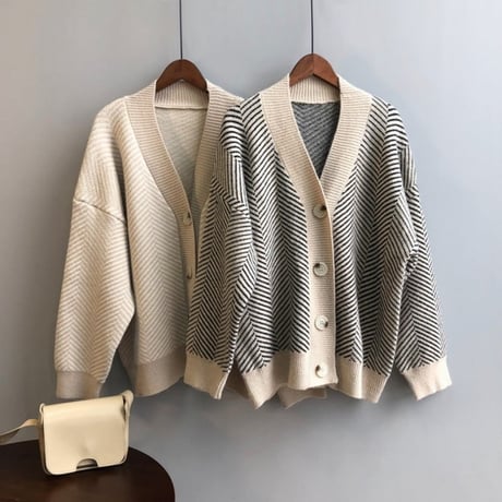 herringbone knit cardigan /2color　NK1621