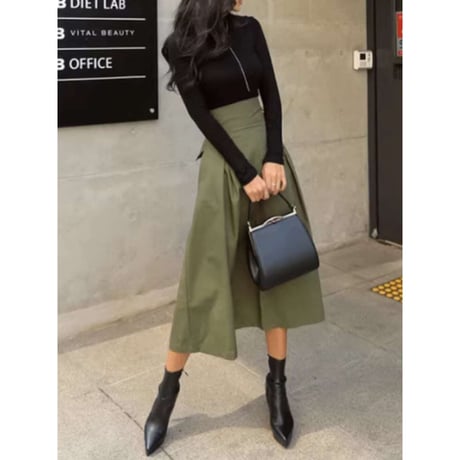 waist ribbon a-line skirt /3color　NK1371
