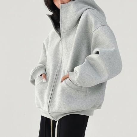 oversized high neck zip hoodie /2color　NK1965