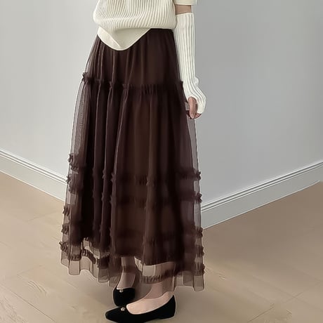 ribbon tulle tiered skirt /3color　NK2267