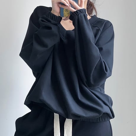 v-neck volume sleeve pullover /2color　NK1975