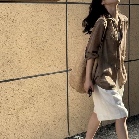 sheer collar long sleeve shirt /4color　NK1803