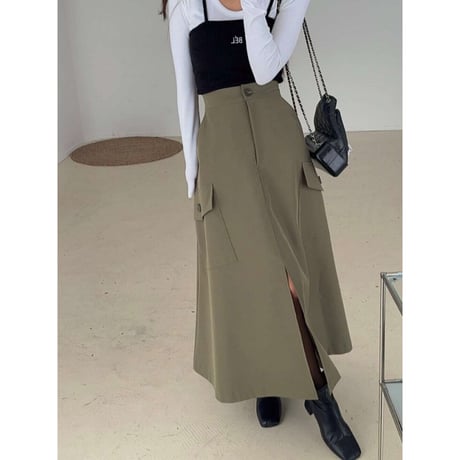side pocket center slit skirt /2color　NK1383