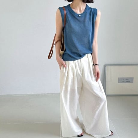 sheer crew neck knit vest /6color　NK1811