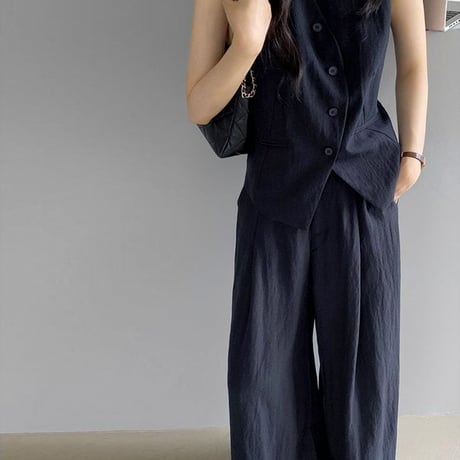 back ribbon gilet & pants set up /2color　NK1825