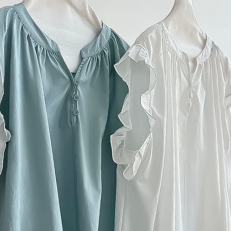 gathered ruffle henley blouse /3coloe　NK2225