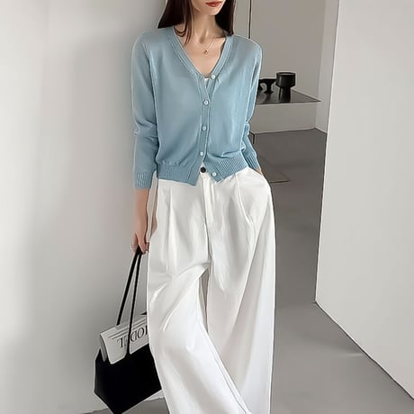 v neck sheer knit cardigan /3color　NK2286