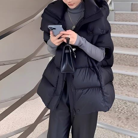 hooded volume down vest /2color　NK2093
