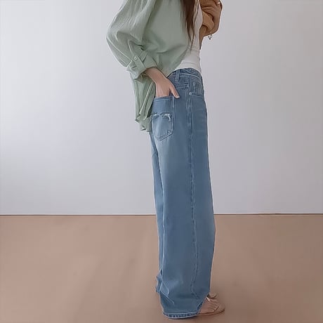 back damage wide denim /2color　NK2209