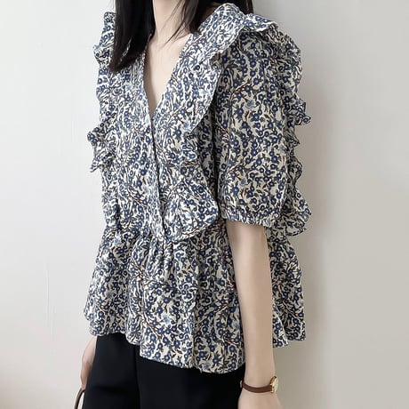 ruffle peplum floral blouse　NK2179