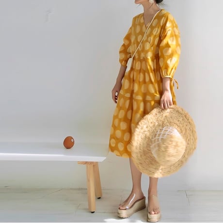 yellow polka dot midi dress　NK1780