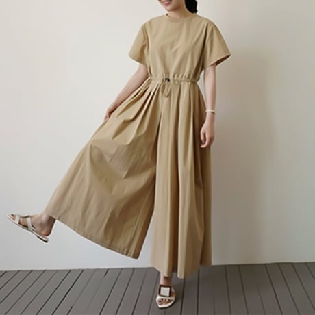 drawstring waist wide jumpsuit /2color　NK1580