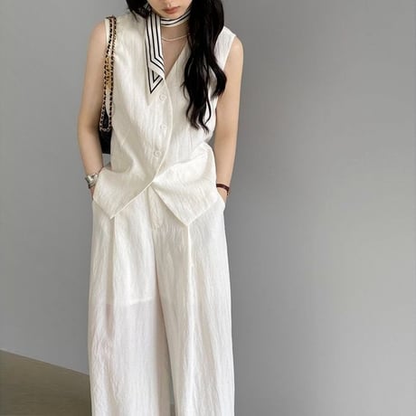 back ribbon gilet & pants set up /2color　NK1825