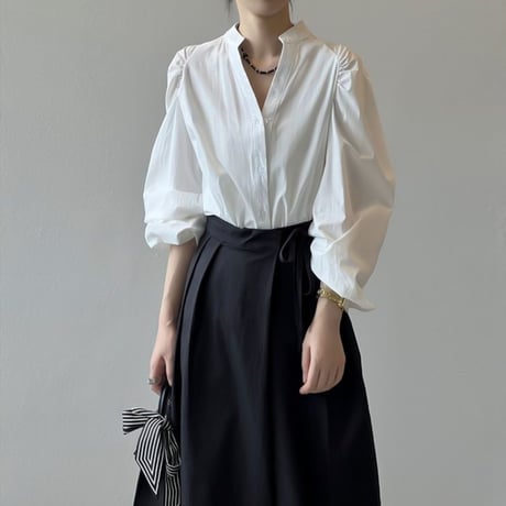 volume sleeve band collar blouse /2color　NK1945