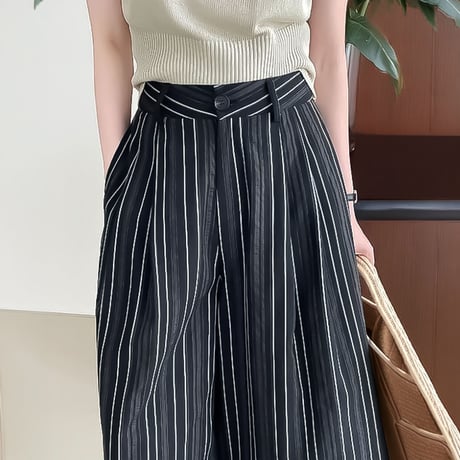 cotton stripe tuck wide pants /2color　NK2275
