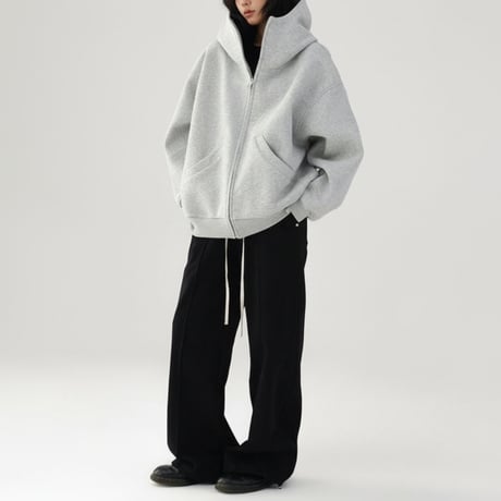 oversized high neck zip hoodie /2color　NK1965