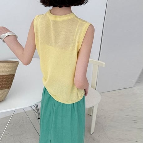 sheer crew neck knit vest /6color　NK1811