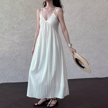 v-neck bust detail cami dress /2color　NK2264