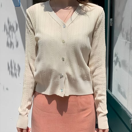 pointelle knit v-neck cardigan /2color　NK2171