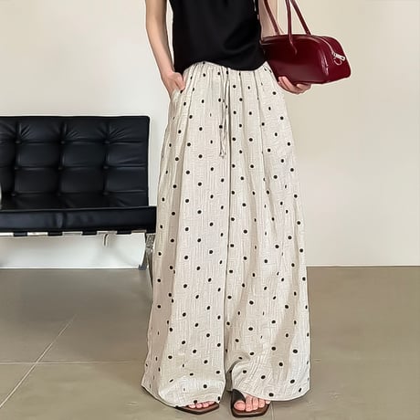 linen tencel dot wide pants　NK2204