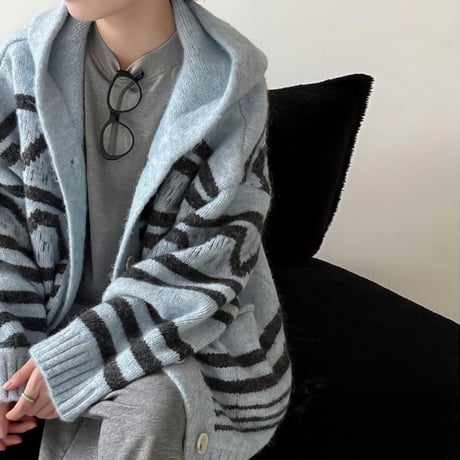 geometric hooded knit cardigan /3color　NK2087