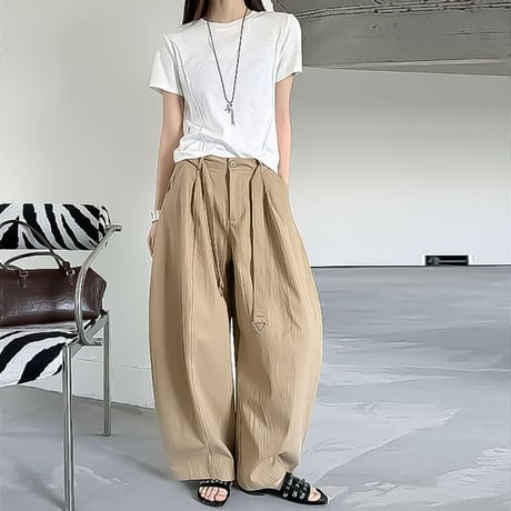 d-ring belt wide tuck pants /2color　NK2185