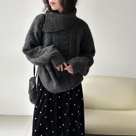 slit collar cable knit pullover /2color　NK2061