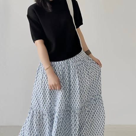 block print tiered long skirt /2color　NK2166