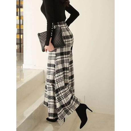 high waist wide check pants　NK1368