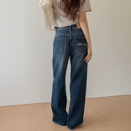 back damage wide denim /2color　NK2209