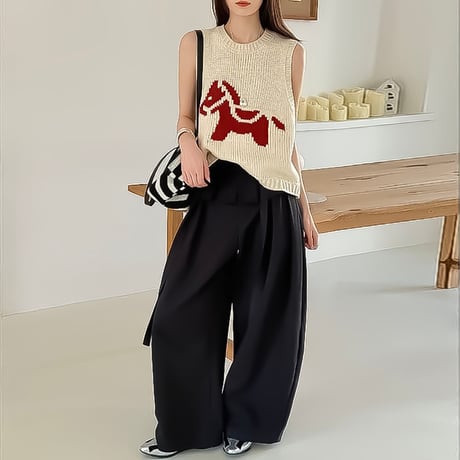 waist frill wide relax pants /4color　NK2188