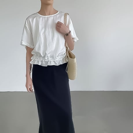 frill hem drawstring blouse /3color　NK2378