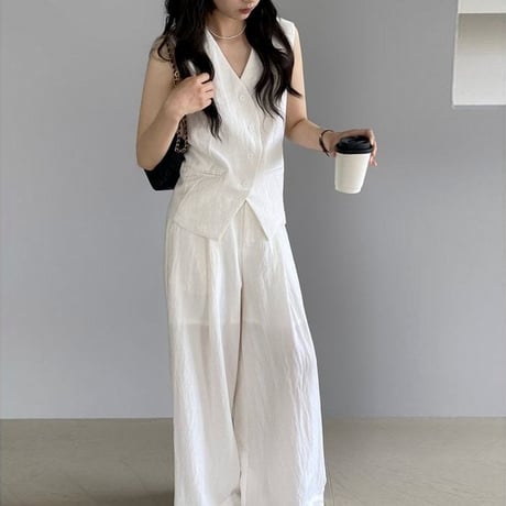 back ribbon gilet & pants set up /2color　NK1825