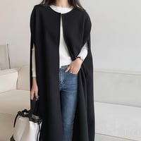 no collar cape slit long coat /3color　NK2124